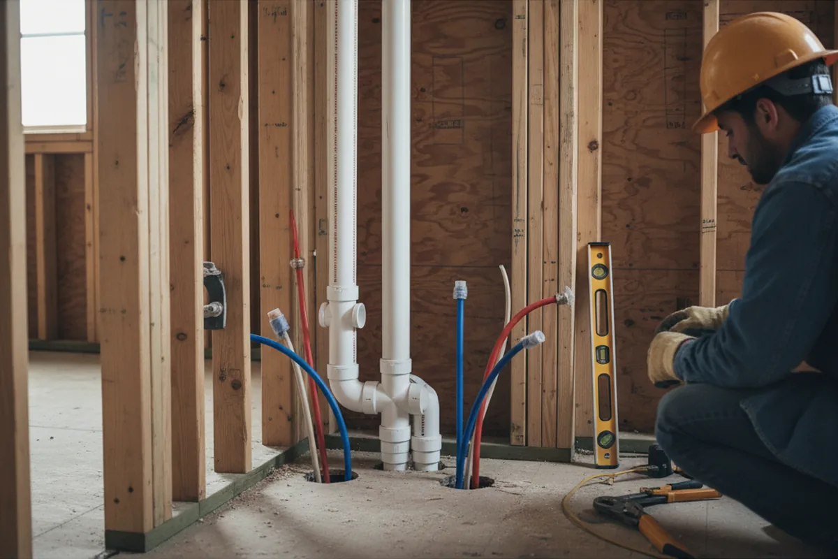 Drain and supply rough-in during Drain Cleaning in Calverton