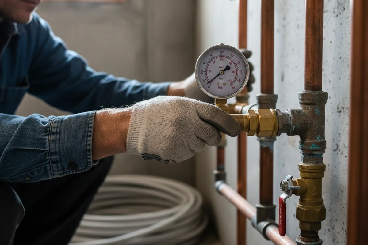 Pressure testing a repaired line during Water Line Repair in Calverton
